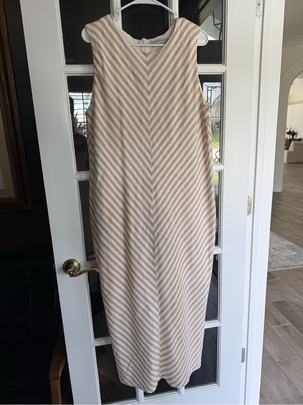Everlane Beige and White Striped Sleeveless Shift Dress